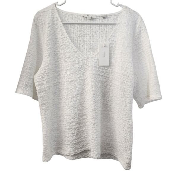 VINCE White Textured V Neck Top XL Minimalist Casual Classic Neutral Office - Picture 1 of 8